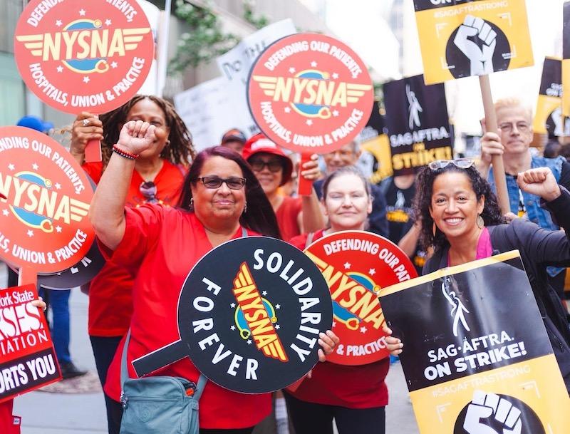 Nurses in Solidarity with WGA / SAG-Aftra at a Strike Picket in August 2023