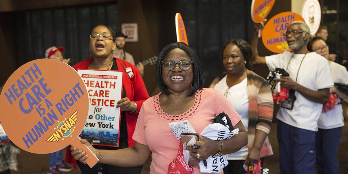 Nurses rally to affirm NYSNA's stance that healthcare is a human right