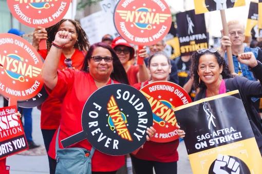 Nurses in Solidarity with WGA / SAG-Aftra at a Strike Picket in August 2023