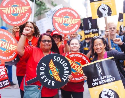 Nurses in Solidarity with WGA / SAG-Aftra at a Strike Picket in August 2023