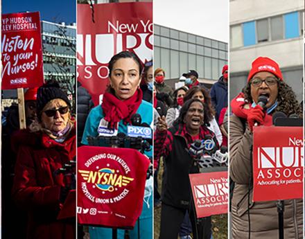 Collages of nurses speaking out at various private sector hospitals